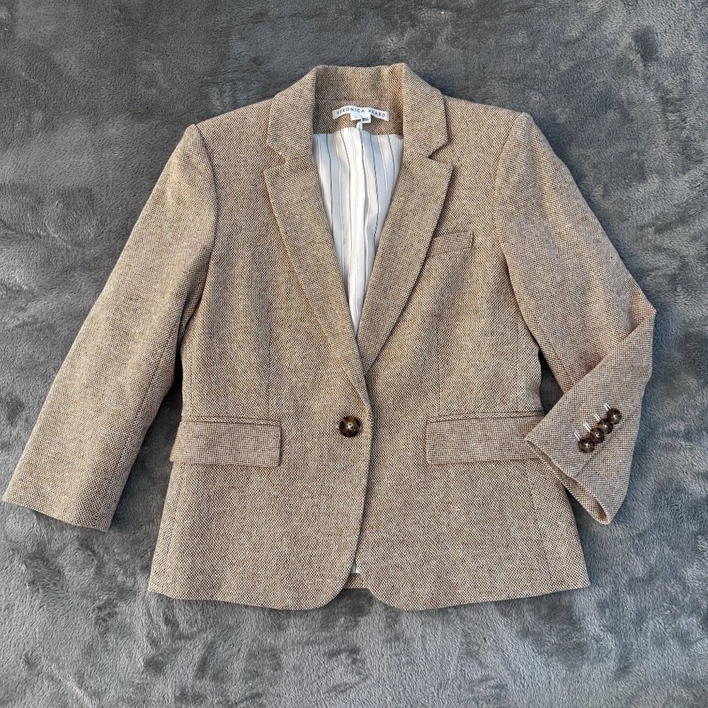 Veronica Beard Blazer Wool Silk Blend One Button Jacket 8 Women's Neutral
